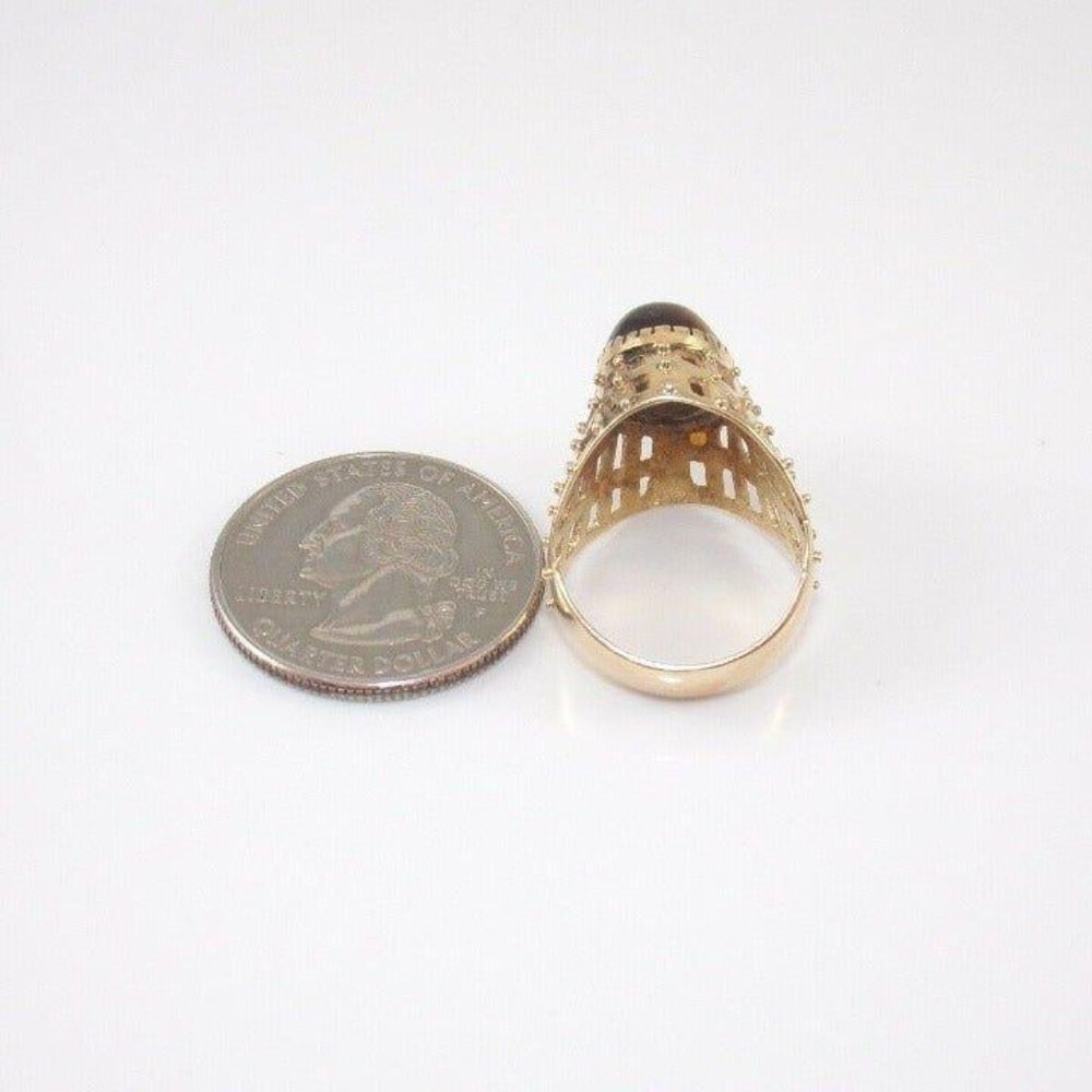 18K Gold Tiger’s Eye Cocktail Ring Size 6.25 - Picture 4 of 4